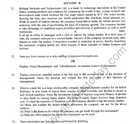 CBSE Class 12 Business Studies Sample Paper 2021 Set B Solved